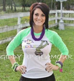 Last Chance Size XS | I'm Hell on Heels Neon Green Baseball Tee - Giddy Up Glamour Boutique