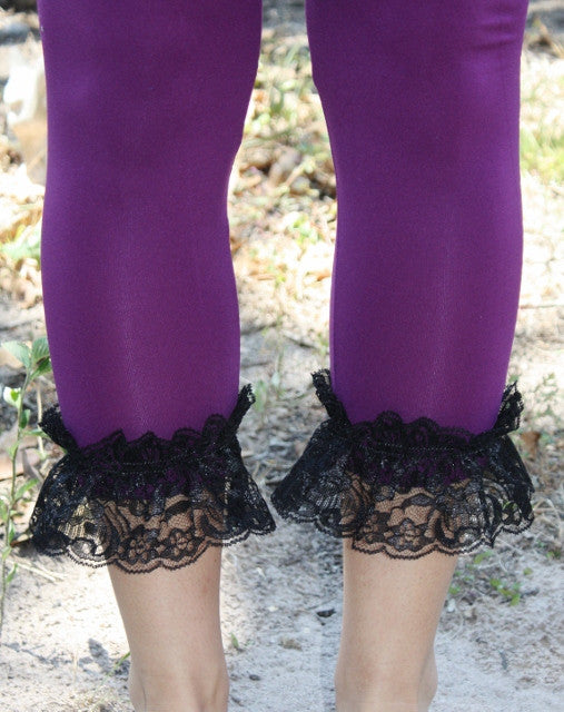 GUG Originals - Leggings with Black Lace Ruffle Bottoms in Assorted Colors - Giddy Up Glamour Boutique
