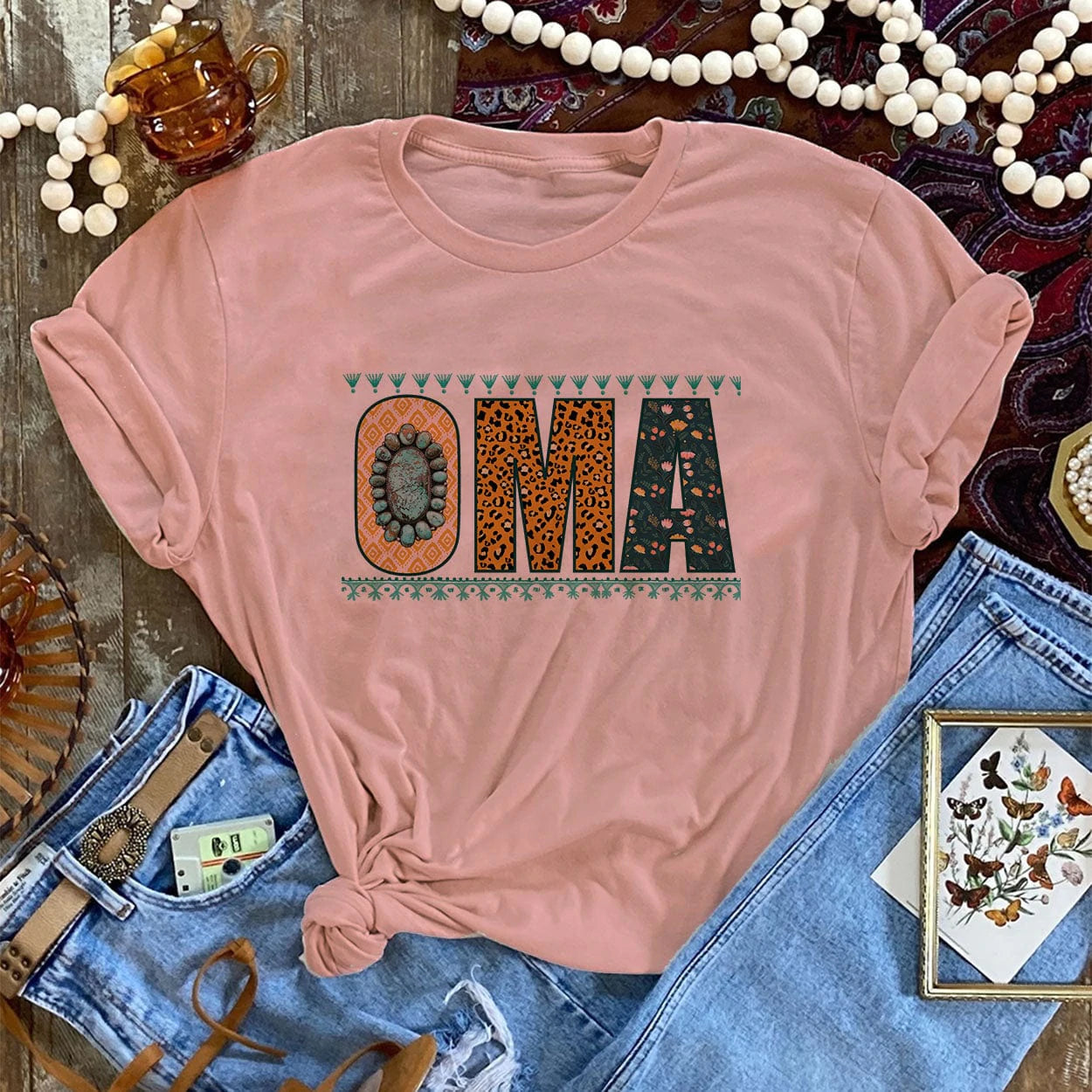 Online Exclusive | Oma Short Sleeve Graphic Tee in Desert Rose - Giddy Up Glamour Boutique