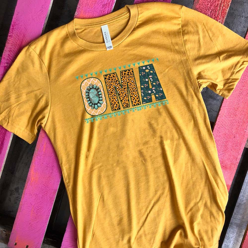 Online Exclusive | Oma Short Sleeve Graphic Tee in Mustard - Giddy Up Glamour Boutique