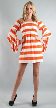 VaVa | Spring Fling Off Shoulder Stripe Dress in Orange - Giddy Up Glamour Boutique