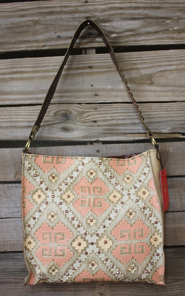 KurtMen Box Tote with Santa Fe Coral and Platinum Embossed Aztec - Giddy Up Glamour Boutique