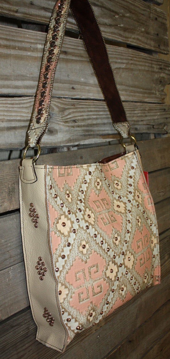 KurtMen Box Tote with Santa Fe Coral and Platinum Embossed Aztec - Giddy Up Glamour Boutique