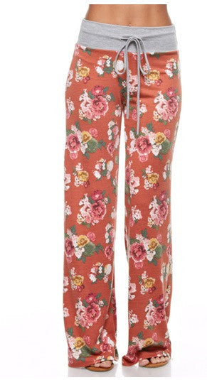 Last Chance Size Small | Sweet Dreams Lounge Pants in Rust Floral - Giddy Up Glamour Boutique