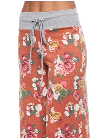 Last Chance Size Small | Sweet Dreams Lounge Pants in Rust Floral - Giddy Up Glamour Boutique