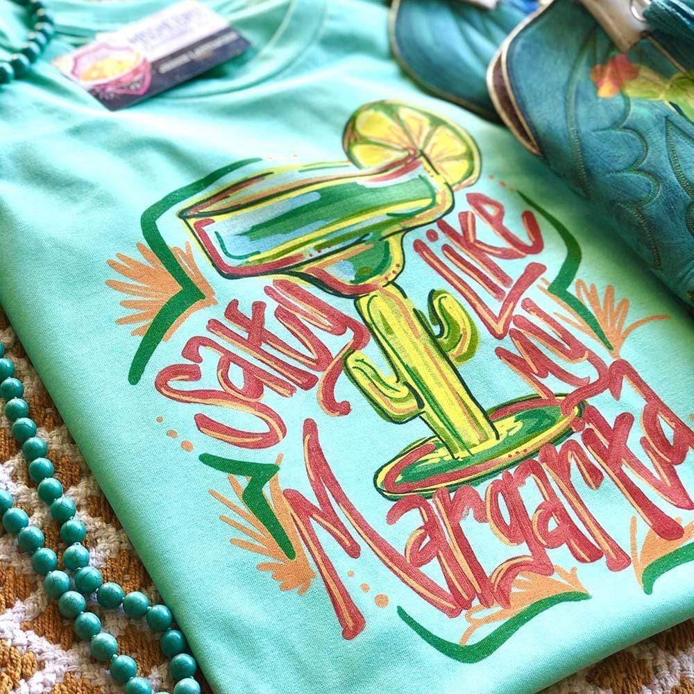 Online Exclusive | Salty Like My Margarita Graphic Tee in Mint Blue - Giddy Up Glamour Boutique