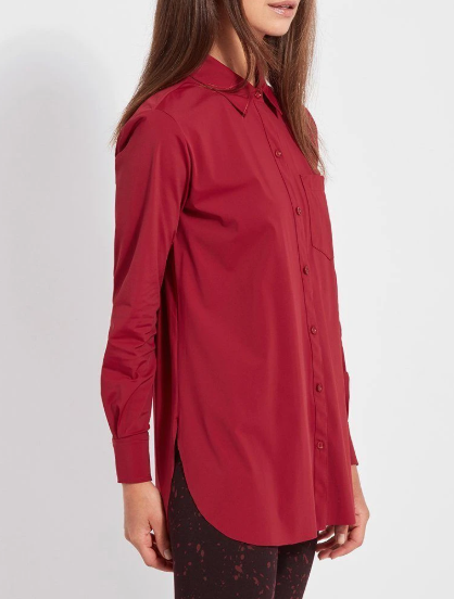 Lysse Schiffer Button Down Dress Shirt in Ruby Red - Giddy Up Glamour Boutique