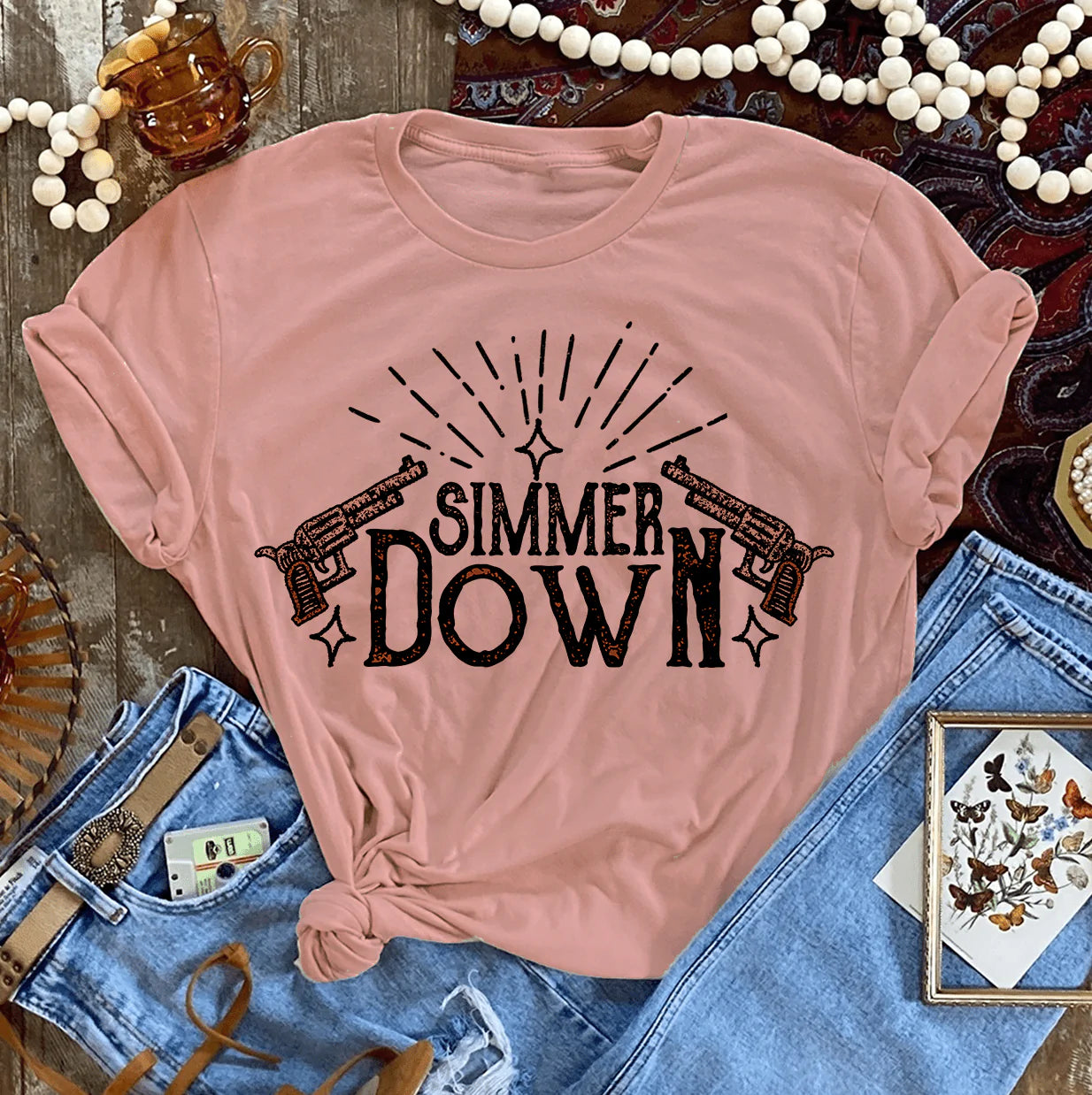 Online Exclusive | Simmer Down Graphic Tee in Desert Rose - Giddy Up Glamour Boutique