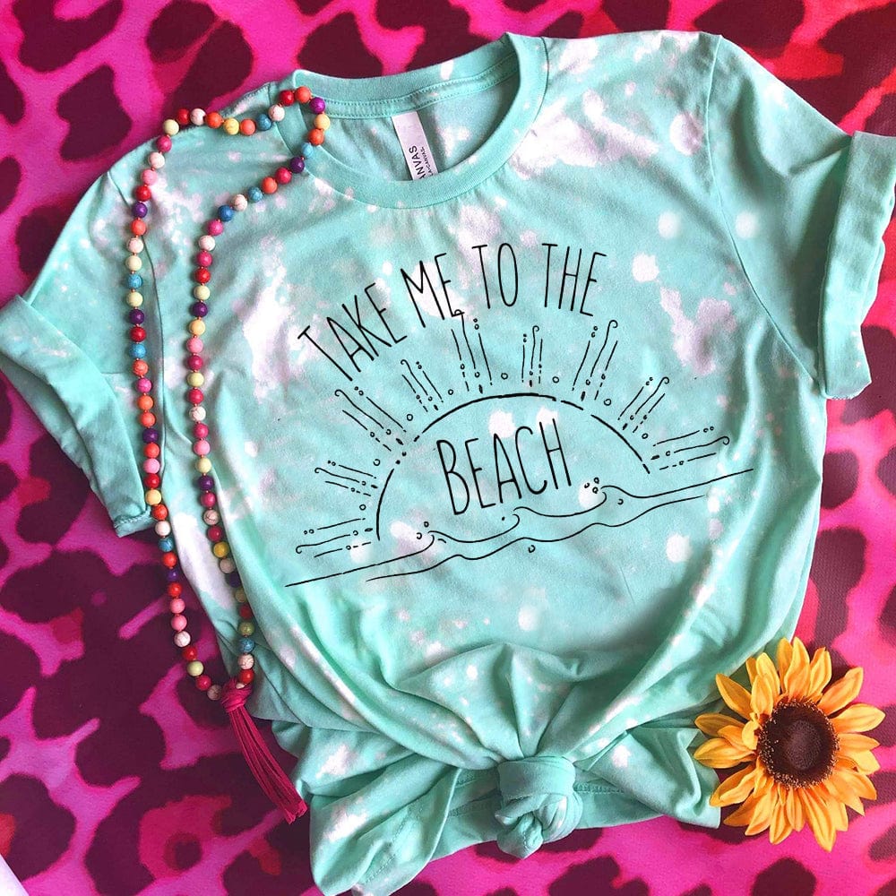 Online Exclusive | Take Me to the Beach Bleached Graphic Tee in Mint Blue - Giddy Up Glamour Boutique