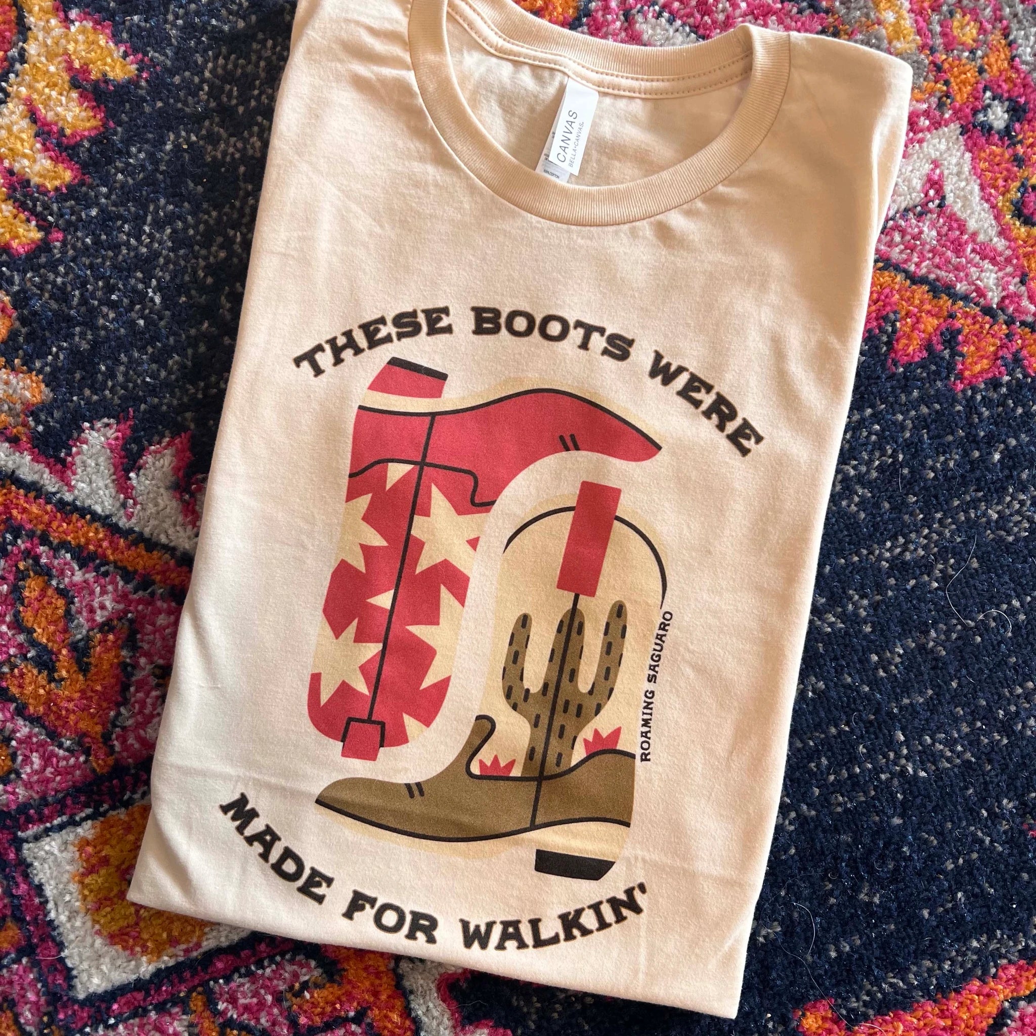 Online Exclusive | These Boots Were Made For Walking Short Sleeve Graphic Tee in Cream - Giddy Up Glamour Boutique