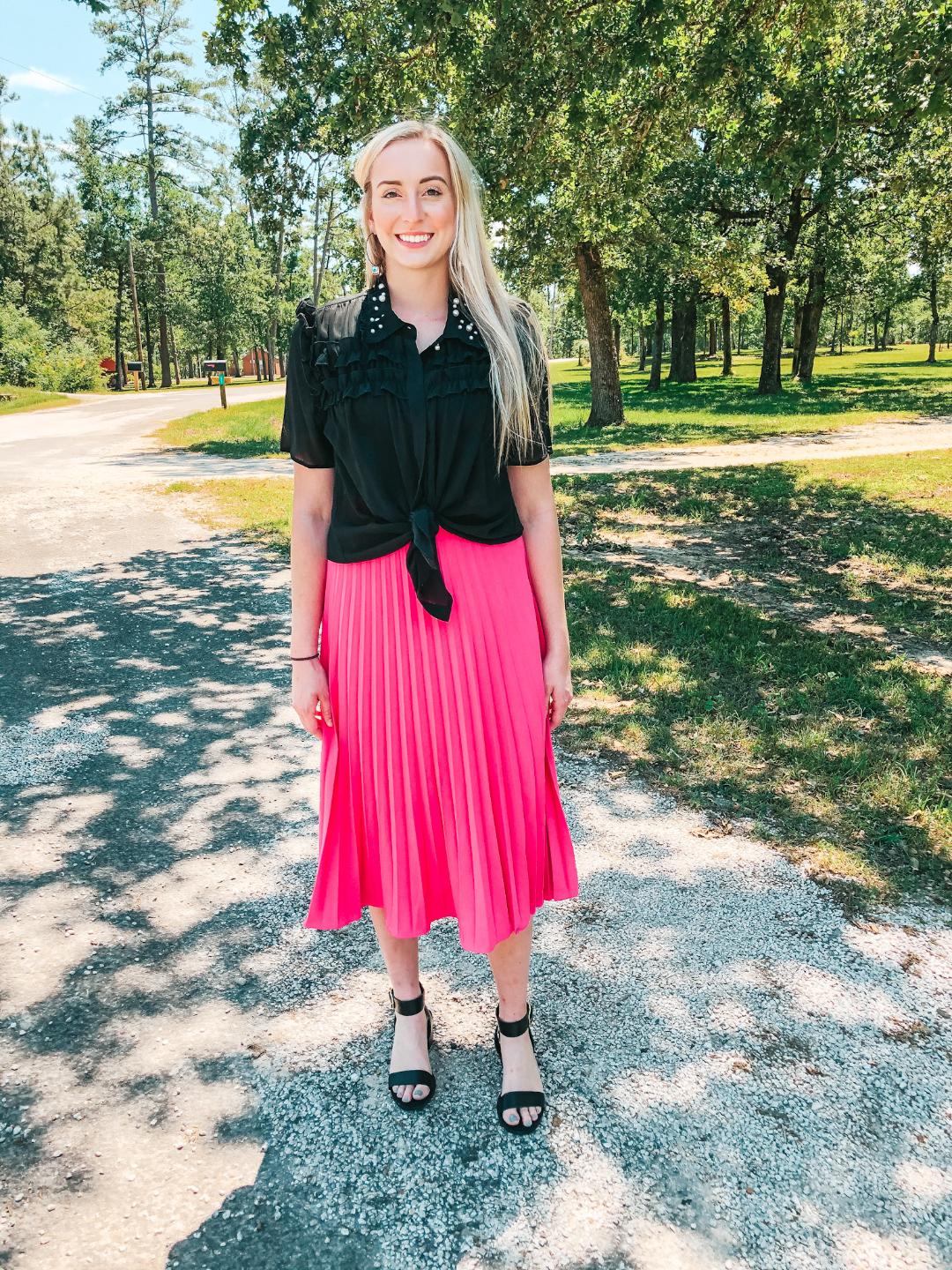 Hot pink outlet pleated midi skirt