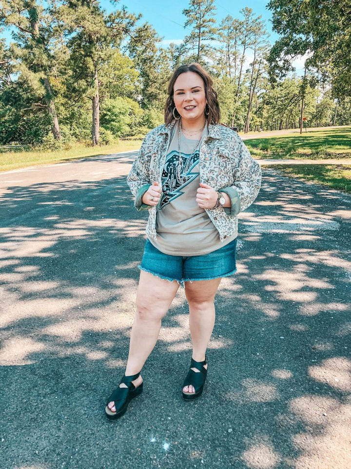 On The Upward Denim Button Up Jacket in Leopard - Giddy Up Glamour Boutique