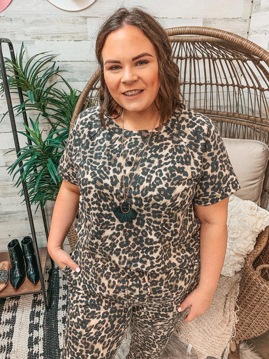 Last Chance Size S & M | Totally Rad Short Sleeve French Terry Knit Lounge Top in Leopard - Giddy Up Glamour Boutique