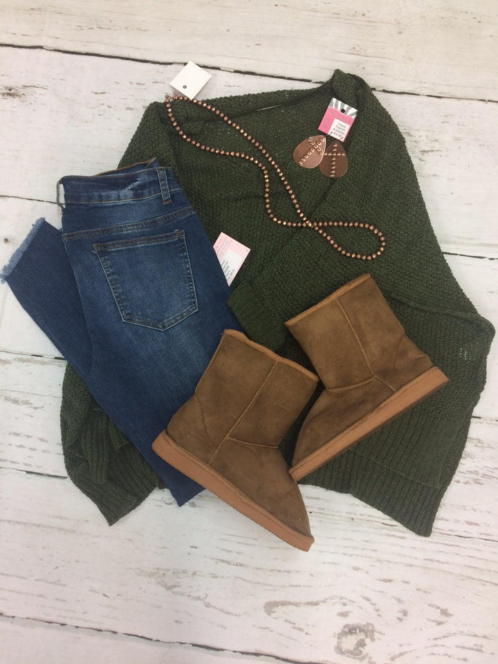 Fleece Brown Booties - Giddy Up Glamour Boutique