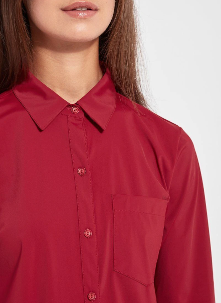 Lysse Schiffer Button Down Dress Shirt in Ruby Red - Giddy Up Glamour Boutique