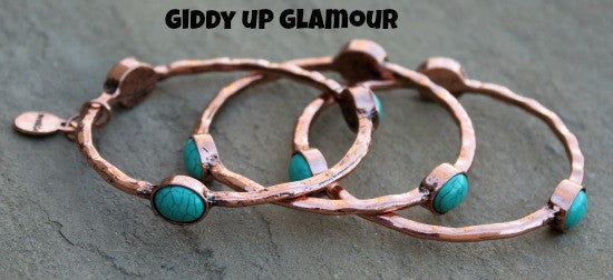Set of Three Copper and Turquoise Bangles - Giddy Up Glamour Boutique