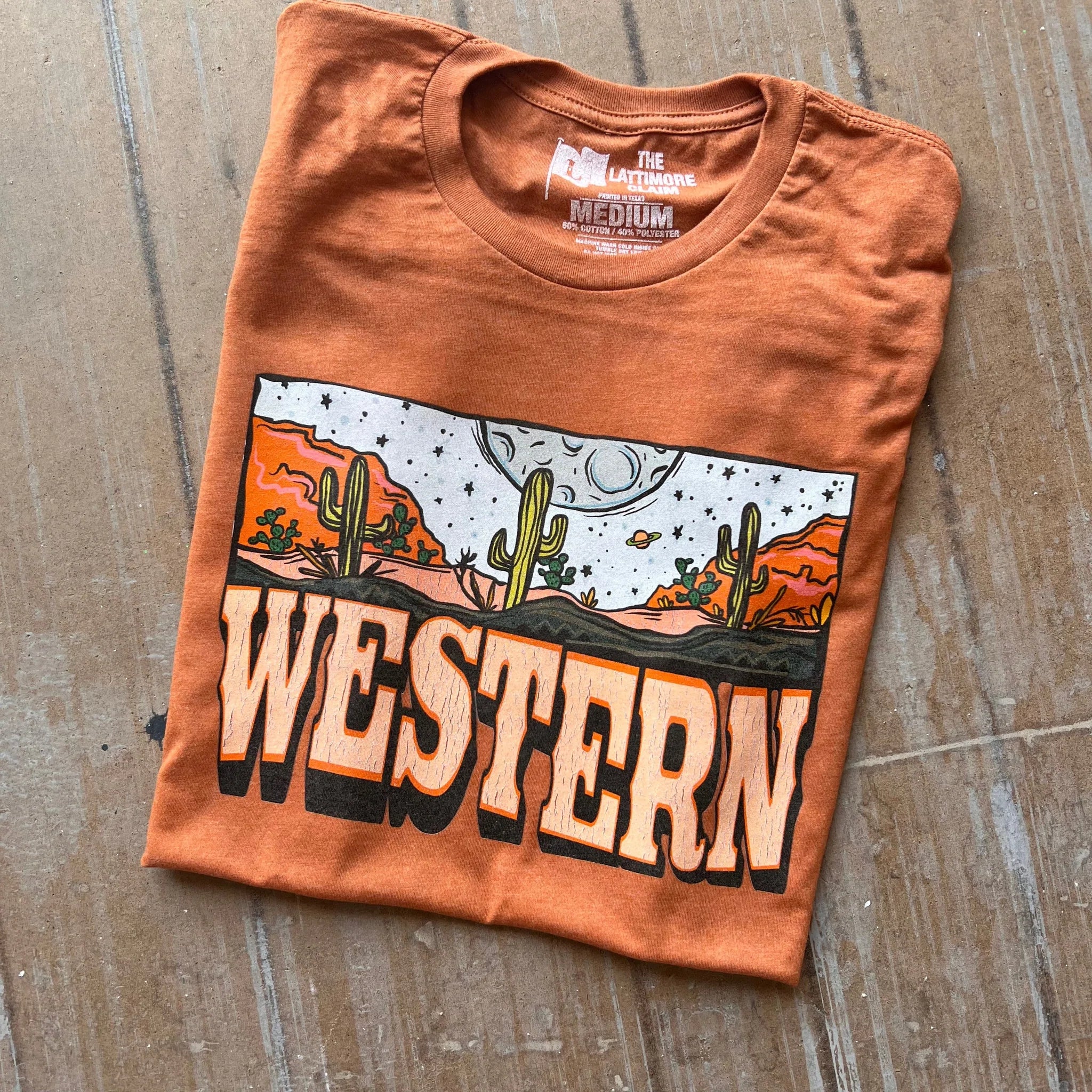 Online Exclusive | Western Moon Scene Graphic Tee in Heather Harvest Orange - Giddy Up Glamour Boutique