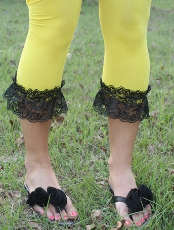 GUG Originals - Leggings with Black Lace Ruffle Bottoms in Assorted Colors - Giddy Up Glamour Boutique